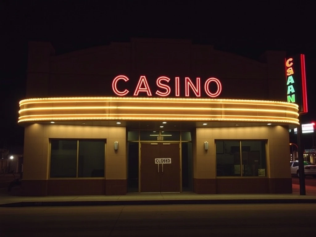 An abandoned, darkened Off-Strip casino building in Las Vegas, symbolizing its recent closure after decades of operation.