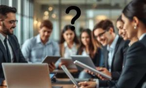 Professionals in an office setting, representing the impact of office return demands on staff and workplace dynamics.