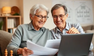 An older couple collaboratively reviewing financial documents, symbolizing smart older marriage financial planning for a secure future.