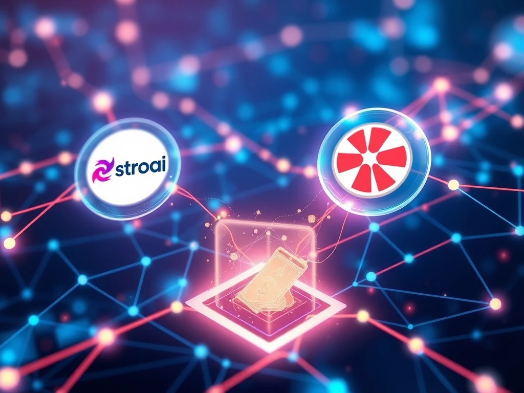 Diagram illustrating secure On-Chain Escrow transactions, showing digital funds moving instantly between UK businesses via smart contracts, symbolizing efficiency and trust.