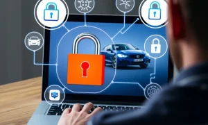 A UK shopper using technology to confidently navigate online car-buying, effectively avoiding online car-buying scams and ensuring a secure purchase.