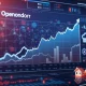 A digital representation of Opendoor stock data overlaid with AI circuitry, symbolizing the company's reliance on artificial intelligence to influence its market performance.