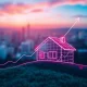 A digital graph showing a significant upward trend, symbolizing the surging Opendoor stock amidst a modern real estate technology backdrop.