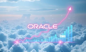 A visual representation of financial growth and cloud technology, illustrating the potential for Oracle stock to reach a trillion-dollar valuation.