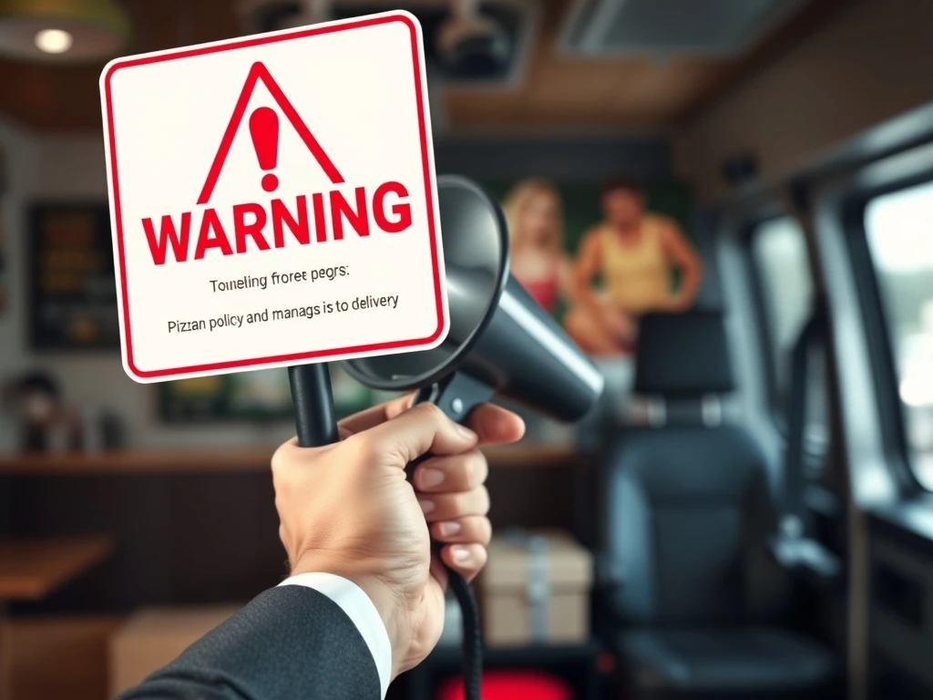 An authoritative figure communicates a significant Papa Johns warning regarding customer conduct in a professional setting.
