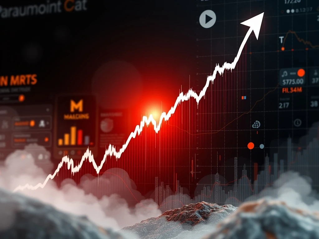A stock chart shows the dramatic surge of Paramount Skydance Stock, reflecting its sharp rally and market excitement.