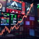 A rising financial chart representing the significant surge in Paramount stock, with elements suggesting a rapid market rally.