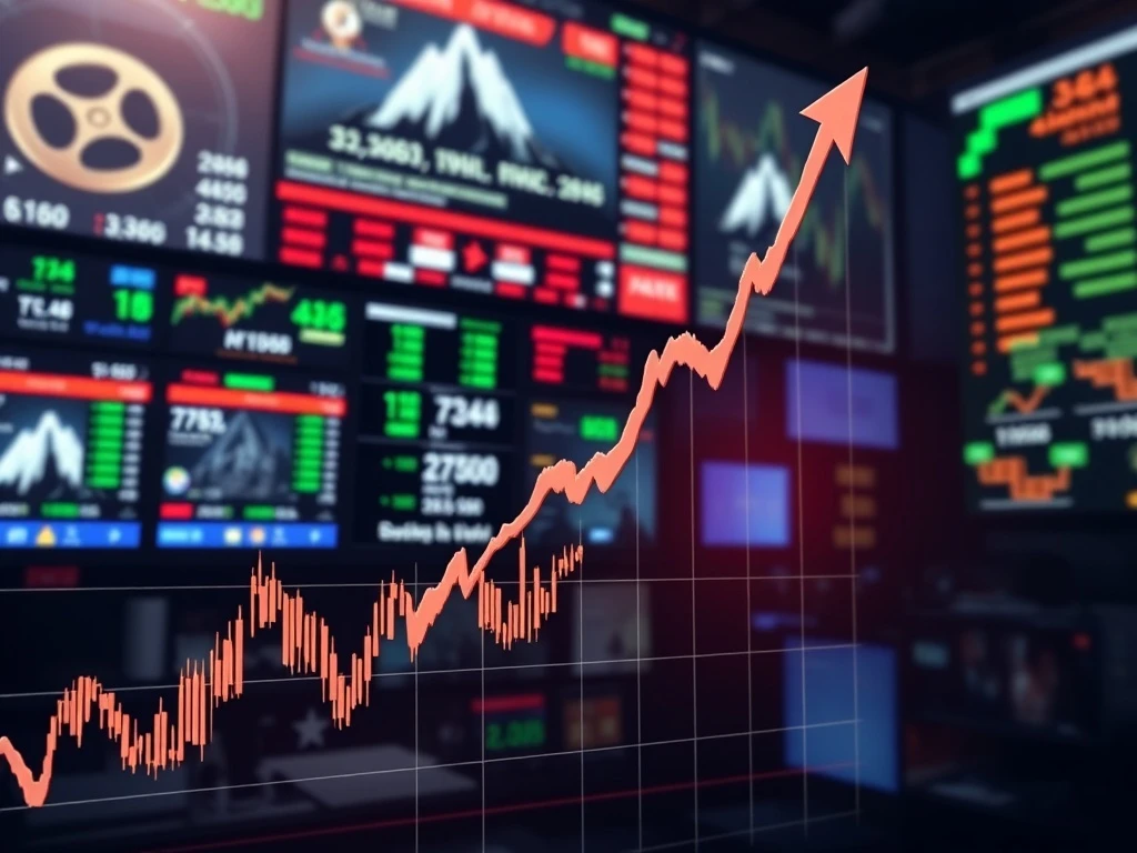 A rising financial chart representing the significant surge in Paramount stock, with elements suggesting a rapid market rally.