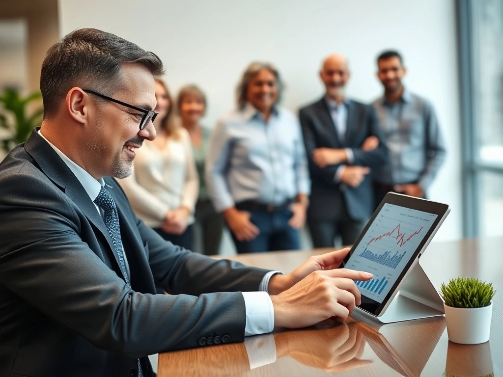 A financial advisor confidently uses the Pontera platform to manage client **Pontera retirement** accounts, symbolizing enhanced financial oversight.