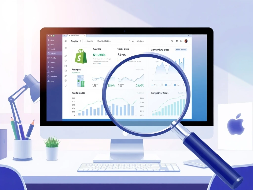 A digital magnifying glass over a screen showing PPSPY Review data, helping Shopify dropshippers find winning products and boost sales.