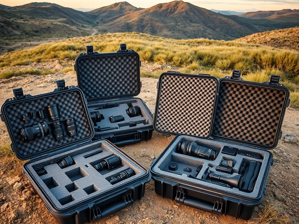 Securely organized camera gear nestled within premade custom foam designs inside a durable protective case, ensuring optimal travel safety.