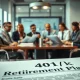 Investors discussing private equity strategies, highlighting its difference from typical 401(k) retirement savings.