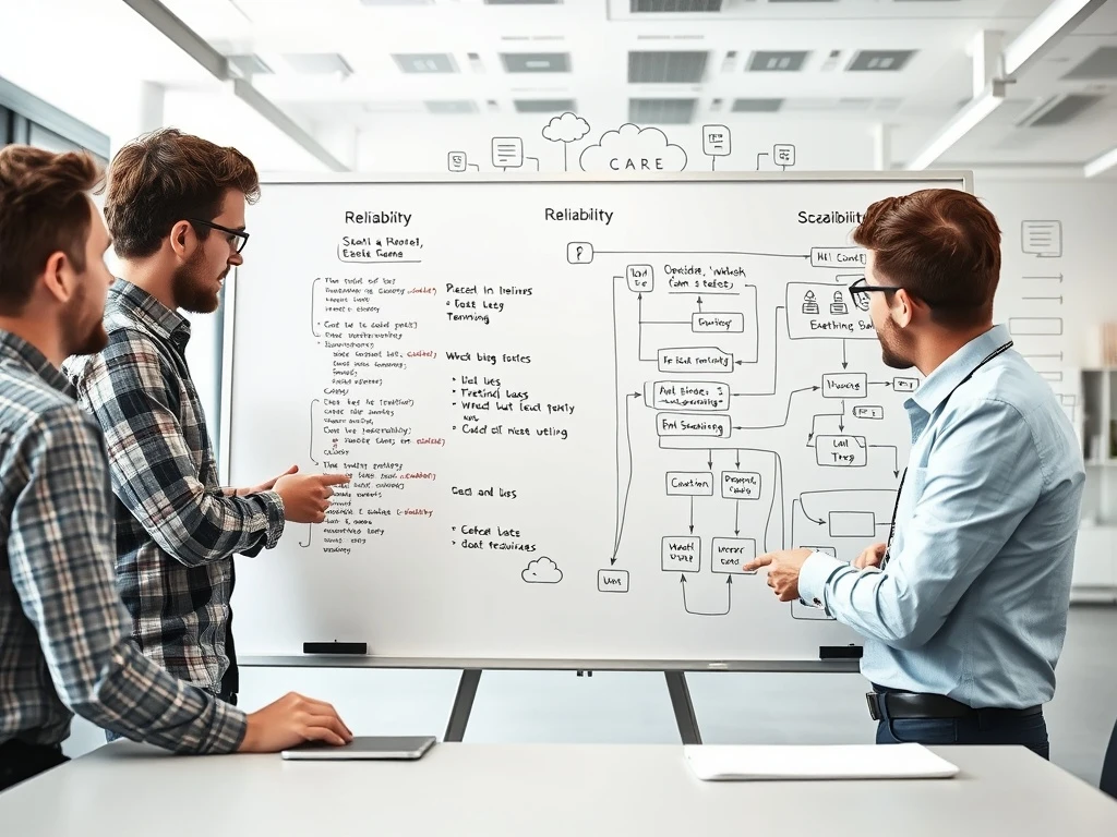 A team collaboratively designing for **production readiness**, integrating scalability and reliability early in the development lifecycle.