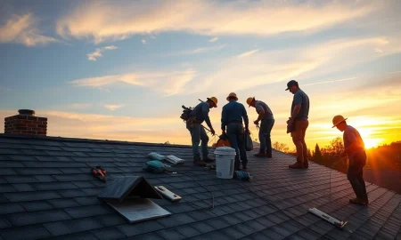 A skilled team performs comprehensive professional roofing services, ensuring the home's long-term protection and structural integrity.