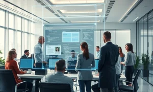 A team collaborating on a digital blueprint, symbolizing how professional web development builds unstoppable digital success for businesses.
