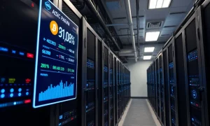 Professional cloud mining operation showing real-time cryptocurrency earnings and secure investment platform