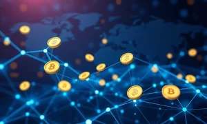 Programmable money flowing through global blockchain networks enabling automated financial transactions