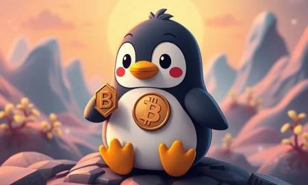 A cheerful Pudgy Penguins plush toy symbolizing the brand's pivot to physical products, which saved the Pudgy Penguins NFT project.