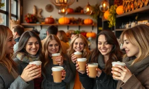 Customers enjoying pumpkin-spice lattes during seasonal coffee shop rush