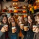 Customers enjoying pumpkin-spice lattes during seasonal coffee shop rush
