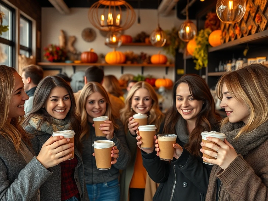 Customers enjoying pumpkin-spice lattes during seasonal coffee shop rush