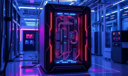 Quantum computing investment by technology giant showing advanced research laboratory with futuristic computing equipment