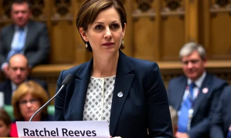 Rachel Reeves at a podium, correcting a parliamentary record, highlighting the scrutiny over her economic figures.