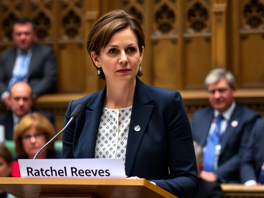 Rachel Reeves at a podium, correcting a parliamentary record, highlighting the scrutiny over her economic figures.
