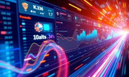 A digital dashboard showing rapid data streams, symbolizing the power of real-time analytics for immediate business insights.