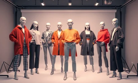 AI-generated realistic on-model product images showcasing clothing on diverse fashion models in professional studio setting
