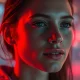A woman's face glowing with the gentle red light from a red light therapy device, symbolizing skin rejuvenation and health.