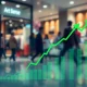 A vibrant upward-trending stock market chart overlaying a busy retail environment, conveying the strong performance of **Retail Sector Stocks** due to positive economic outlook.