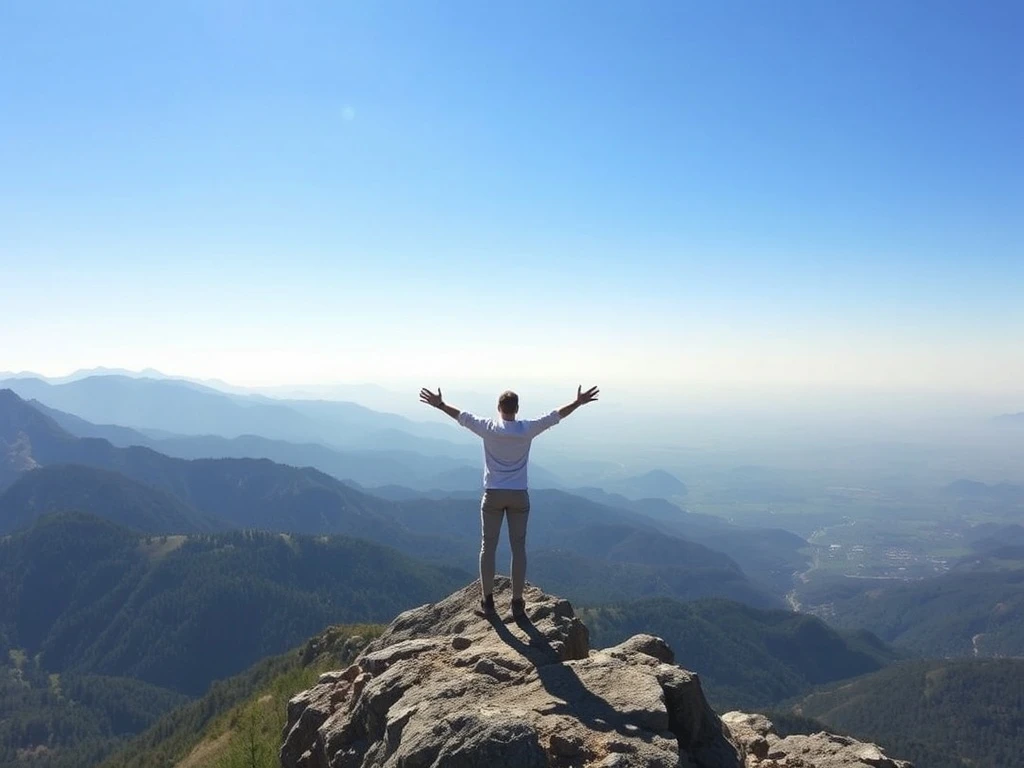 A person stands at a mountain peak, symbolizing the financial freedom to retire at 61.