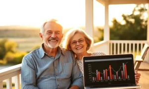 A happy couple enjoying their financially secure life, symbolizing the dream to retire at 61 with sufficient savings.