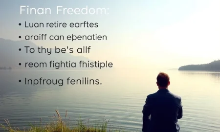 A peaceful individual enjoying a tranquil view, contemplating how to retire and achieve financial independence at 61.