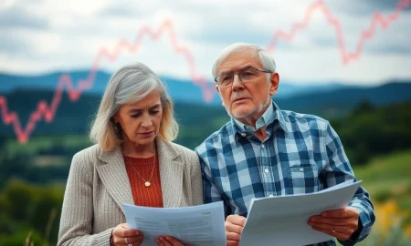 An elderly couple looking concerned while reviewing financial documents, illustrating the **retiree inflation risk** from misleading economic data.