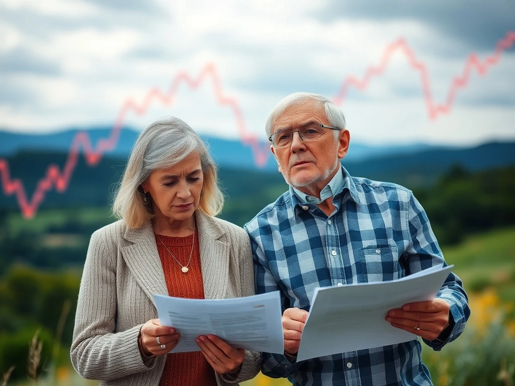 An elderly couple looking concerned while reviewing financial documents, illustrating the **retiree inflation risk** from misleading economic data.