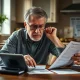 Person facing retirement crisis while reviewing financial documents and emergency expenses