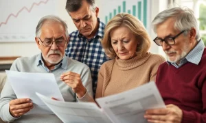 Boomers and Gen X grapple with retirement money fears, contemplating financial documents and future security.