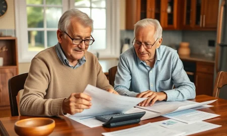Couple engaged in retirement planning discussion about their financial future and investment strategy