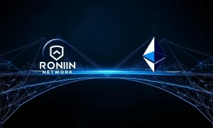 A visual representation of the Ronin Network symbol seamlessly integrating with the Ethereum logo, symbolizing the Ronin Ethereum L2 migration and enhanced connectivity.