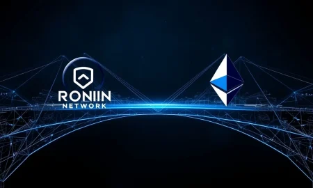 A visual representation of the Ronin Network symbol seamlessly integrating with the Ethereum logo, symbolizing the Ronin Ethereum L2 migration and enhanced connectivity.