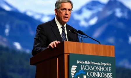 Federal Reserve Chair Jerome Powell addresses the Jackson Hole symposium, influencing expectations for a September rate cut.