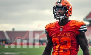 Shedeur Sanders, a promising Cleveland Browns rookie quarterback, stands on the field, symbolizing his burgeoning NFL career and Shedeur Sanders' net worth potential.