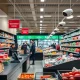 Innovative shoplifting prevention technology being implemented in a modern supermarket setting.