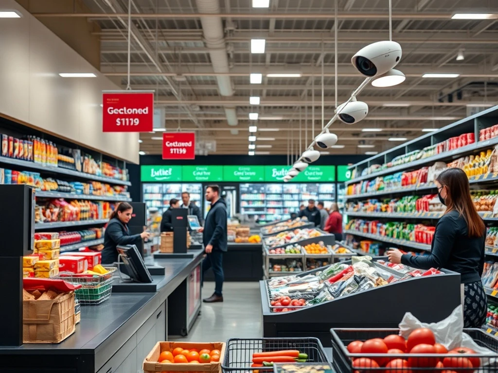 Innovative shoplifting prevention technology being implemented in a modern supermarket setting.