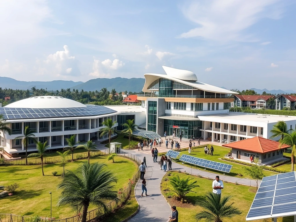 Silicon-Jeri innovation hub in Kerala showing modern technology campus with diverse professionals collaborating