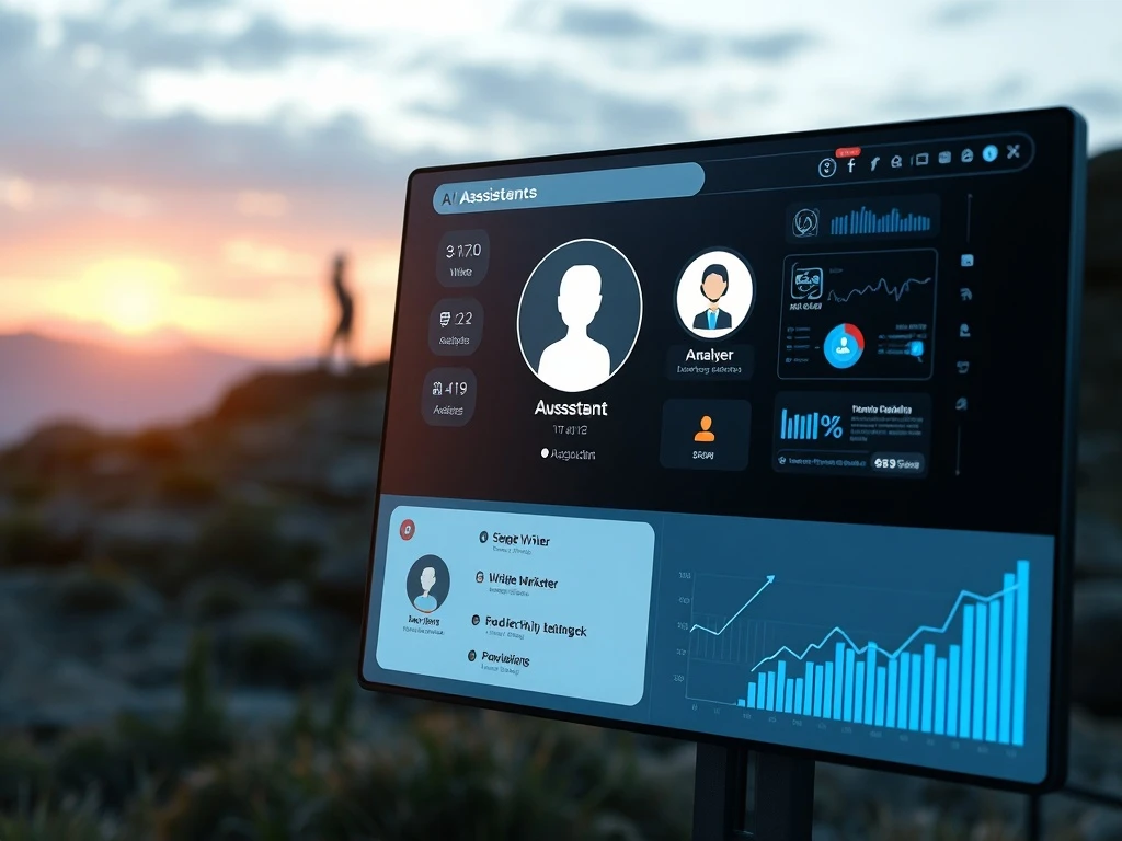 A digital interface showing multiple AI assistants boosting productivity and marketing, illustrating the benefits of a Sintra.ai review.
