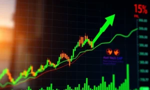 Small-cap stocks breaking through resistance level with strong upward momentum on financial chart