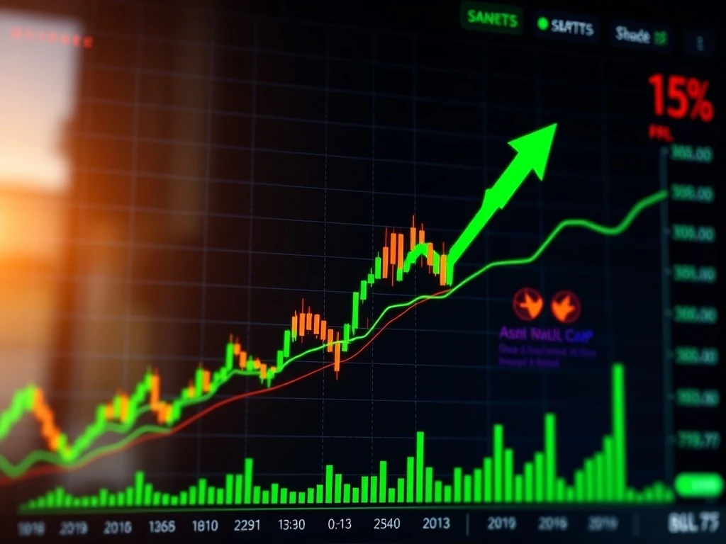Small-cap stocks breaking through resistance level with strong upward momentum on financial chart